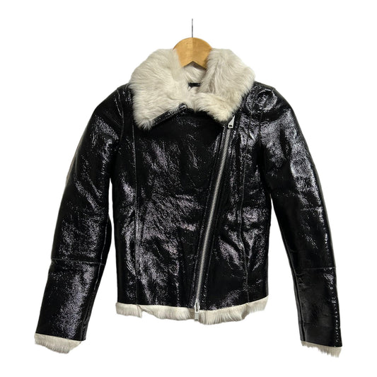 Reiss Black Sera Sheepskin Patent Jacket - Recurring.Life